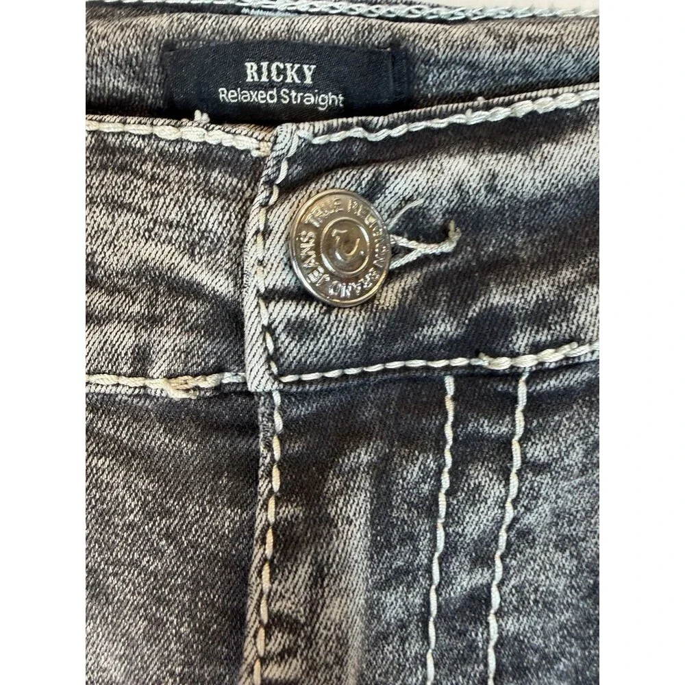True Religion Jeans Ricky Big T Relaxed Straight Black Flap Pocket Men’s 36x32